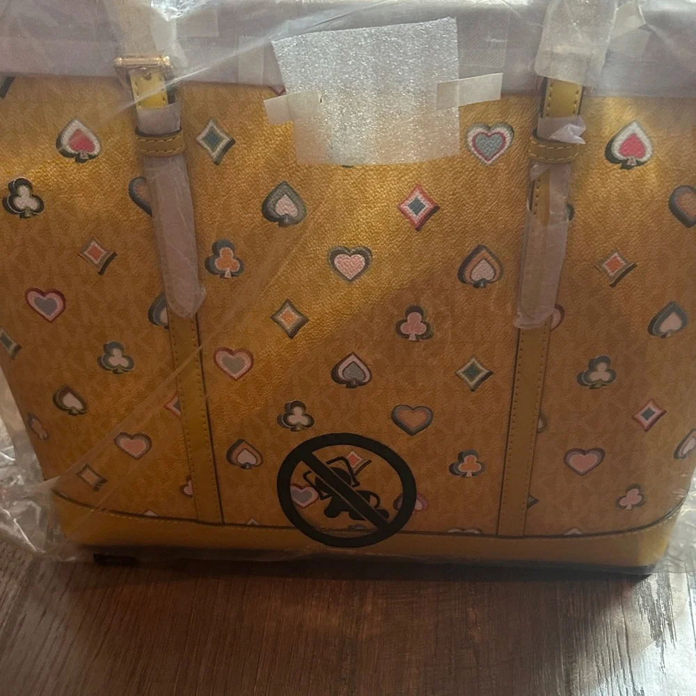 MICHAEL KORS BUNDLE Yellow Patterned Tote Bag/Wallet NWT - Picture 6 of 8